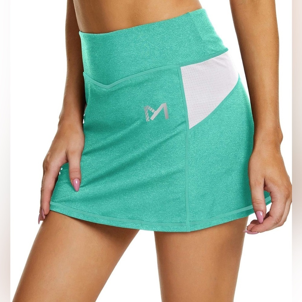 Women's Athletic 2 in 1 Skorts with Shorts Pocket, Dry Fit Skirt Green NEW